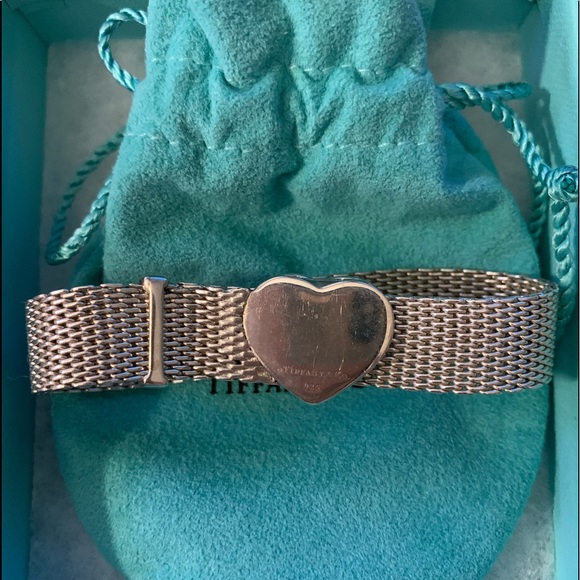 Tiffany & Co. Sterling Silver Somerset Heart Buckle Mesh Bangle Bracelet - Picture 2 of 5